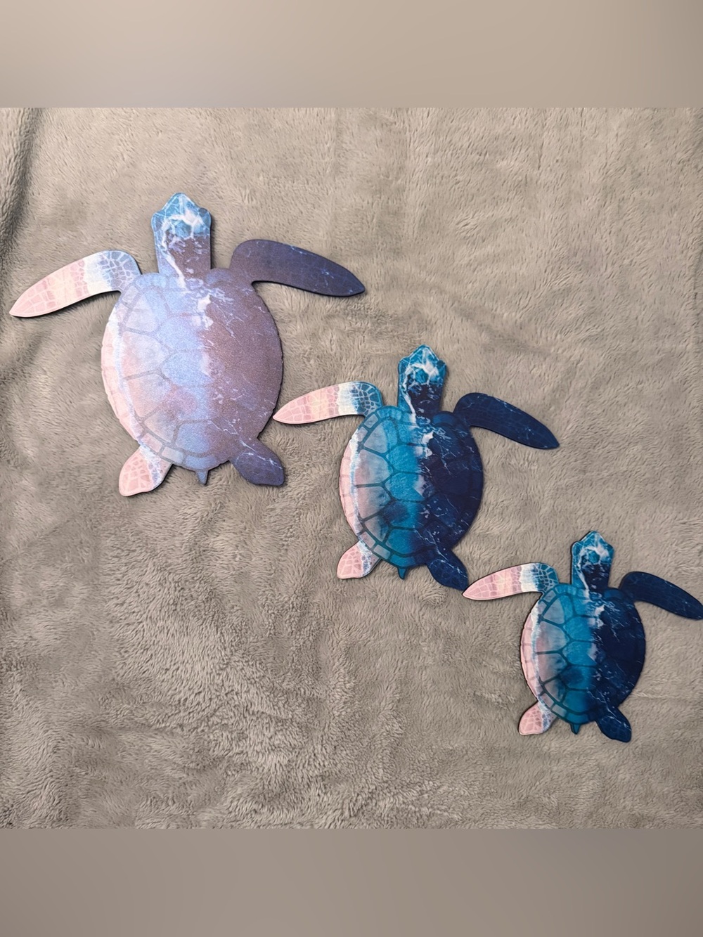 Sea Turtle Wall Art Set - Blue and Pink Coastal Decor